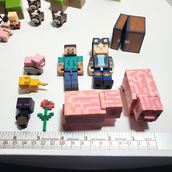 Minecraft Adventure Figures Lot Creeper Dragon Pigs Case Boxes Steve Ocelot Cows - Picture 5 of 13